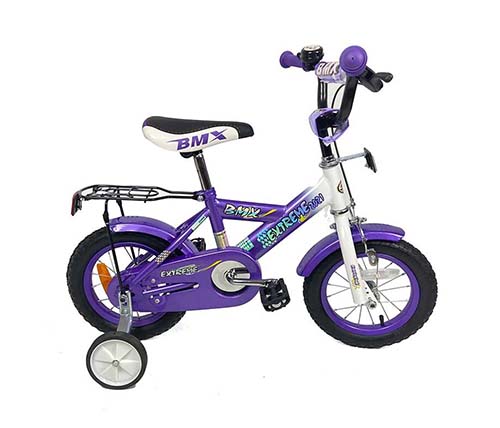 אופני ילדים BMX בגודל 12 אינצ' לגילאי 2.5-3 כולל גלגלי עזר בצבע סגול - משלוח חינם