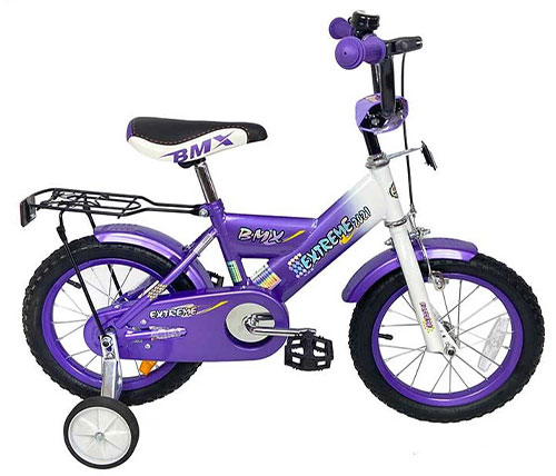 אופני ילדים BMX בגודל 18 אינצ' לגילאי 5-6 כולל גלגלי עזר בצבע סגול - משלוח חינם