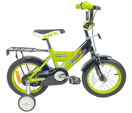 אופני ילדים BMX 901515 בגודל 18 אינץ' לגילאי 5-6 כולל גלגלי עזר בצבע ירוק זרחני - משלוח חינם