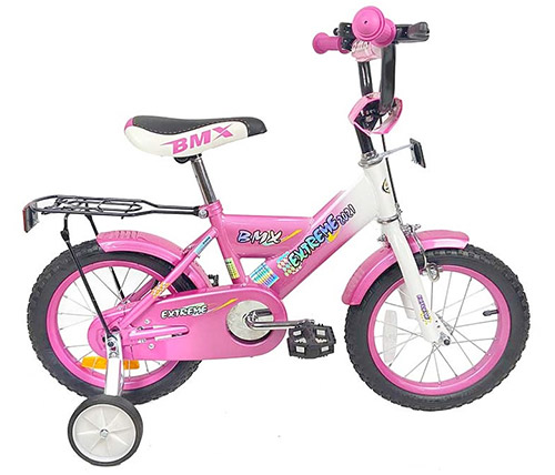 אופני ילדים BMX 901518 בגודל 18 אינץ' לגילאי 5-6 כולל גלגלי עזר בצבע ורוד - משלוח חינם