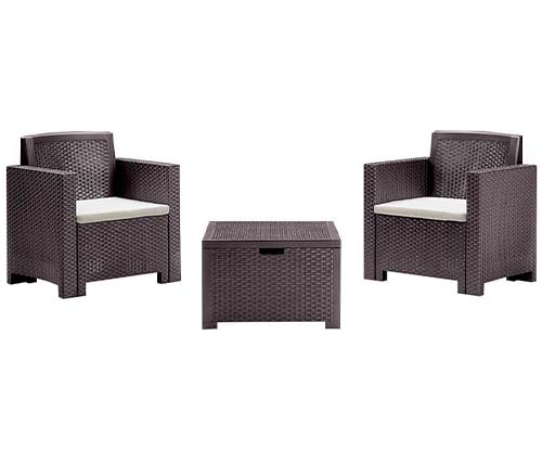 מערכת ישיבה BICA דגם ALBAMA T בגימור ראטן, כולל 2 כיסאות ושולחן קפה בצבע חום