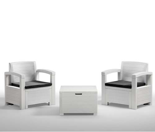 מערכת ישיבה BICA דגם DAKOTA T בגימור דמוי עץ, כולל 2 כורסאות ושולחן קפה בצבע לבן