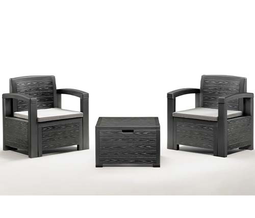 מערכת ישיבה BICA דגם DAKOTA T בגימור דמוי עץ, כולל 2 כורסאות ושולחן קפה בצבע אפור