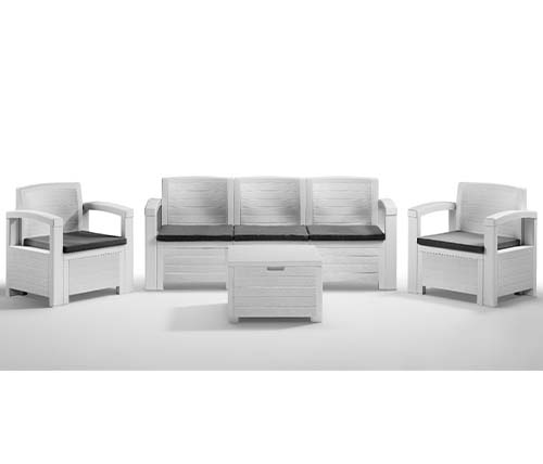 מערכת ישיבה BICA דגם DAKOTA 3 כולל 2 כורסאות יחיד + ספה ושולחן קפה בצבע לבן