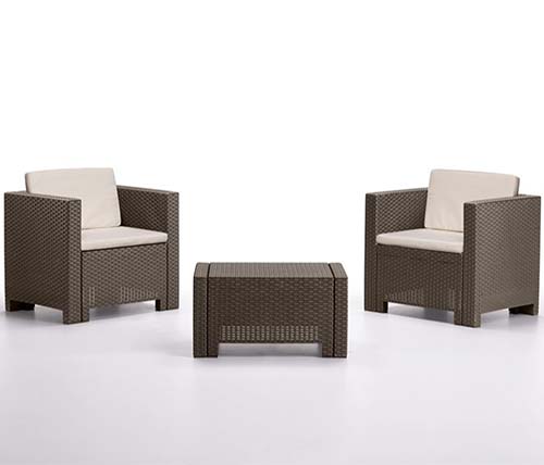 מערכת ישיבה BICA דגם COLORADO T בעיצוב טוסקנה, כולל 2 כורסאות ושולחן קפה בצבע חום