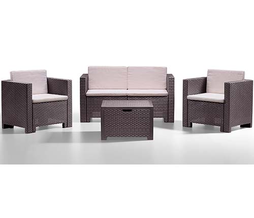 מערכת ישיבה BICA דגם COLORADO 2 בסגנון ראטן, כולל 2 כורסאות + ספה ושולחן קפה בצבע חום