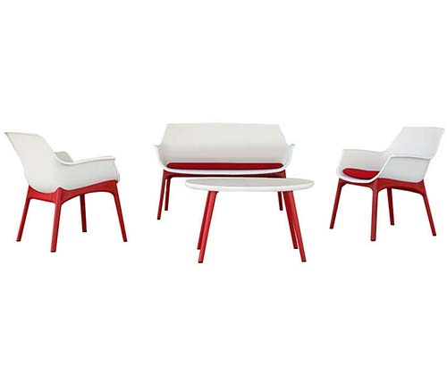 מערכת ישיבה BICA דגם LUXOR L בעיצוב רטרו, כולל 2 כורסאות,ספה ושולחן אירוח בצבע לבן/אדום - משלוח חינם