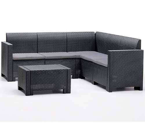 מערכת ישיבה BICA דגם NEBRASKA C בעיצוב ראטן משולב, ספה פינתית + ושולחן קפה בצבע אפור