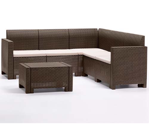 מערכת ישיבה BICA דגם NEBRASKA C בעיצוב ראטן משולב, ספה פינתית + ושולחן קפה צבע חום - משלוח חינם