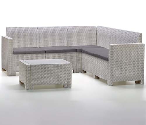 מערכת ישיבה BICA דגם NEBRASKA C בעיצוב ראטן משולב, ספה פינתית + ושולחן קפה צבע לבן - משלוח חינם