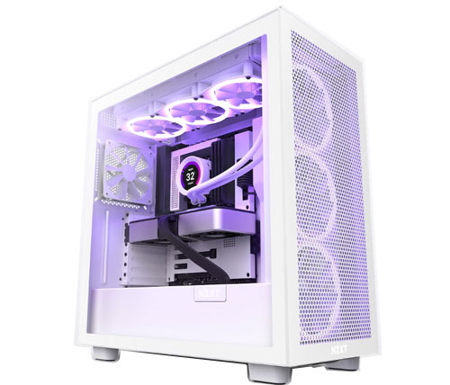 מארז מחשב NZXT H7 Flow בצבע לבן כולל חלון צד Tempered Glass