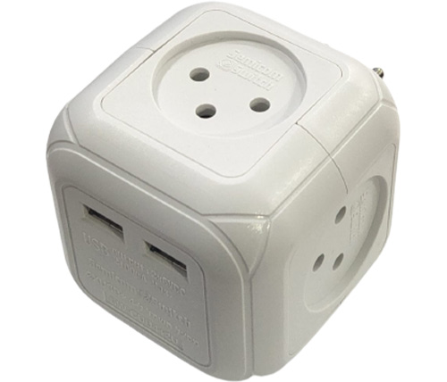 קוביית מפצל חשמל Semicom ל-4 שקעים + 2 שקעי USB 2.1A