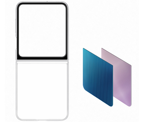 מגן לטלפון גלקסי Samsung Galaxy Z Flip 5 שקוף עם כרטיס עיצוב מתחלף בצבעים
