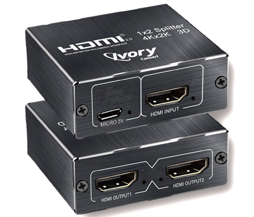 מפצל Ivory Connect HDMI הכולל כניסת HDMI ל-2 יציאות HDMI תומך 4K בתקן 2.0