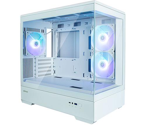 מארז מחשב Zalman P30 בצבע לבן עם מאווררי ARGB וחלון צד