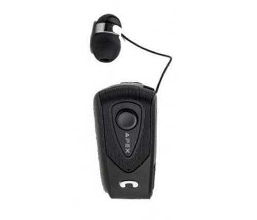 אוזניית דיבורית Bluetooth עם כבל נשלף וקליפס לבגד Apex BT APX-813 - צבע שחור
