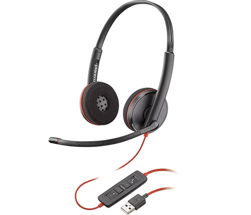 אוזניות עם מיקרופון Poly Plantronics Blackwire C3220 USB בצבע שחור ואדום
