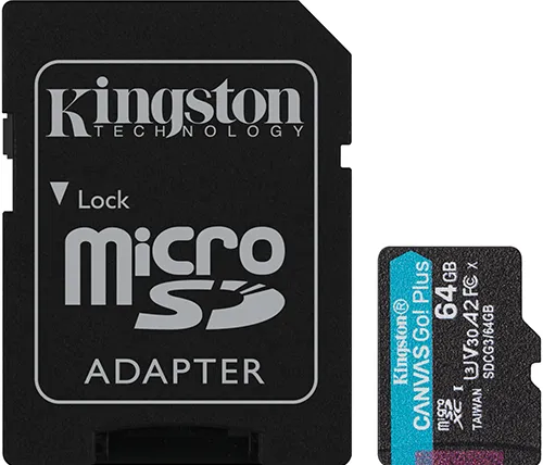 כרטיס זכרון Kingston Canvas Go! Plus microSDXC SDCG3/64GB כולל מתאם SD - בנפח 64GB