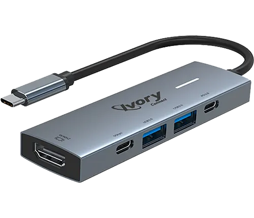 מתאם ומפצל Ivory Connect מחיבור USB Type-C לחיבורי HDMI + USB Type-C + USB 3.0x2 + PD 3.0
