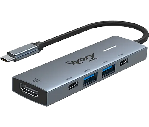תחנת עגינה למחשב נייד Ivory Connect מחיבור USB Type-C לחיבורי HDMI + USB Type-C + USB 3.0x2 + PD 3.0