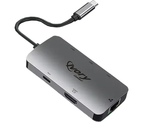 תחנת עגינה למחשב נייד Ivory Connect מחיבור USB Type-C לחיבורי HDMI + USB 3.0x3 +חיבור קווי לרשת + PD 3.0