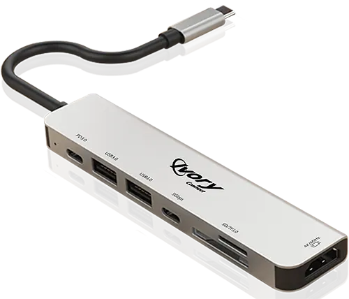 מתאם ומפצל Ivory Connect מחיבור USB Type-C לחיבורי HDMI + USB Type-C + USB 3.0x2 +קורא כרטיסי זיכרון + PD 3.0