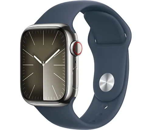 שעון חכם אפל Apple Watch Series 9 GPS + Cellular 41mm Stainless Steel Case בצבע Silver עם רצועת Storm Blue Band בגודל M/L
