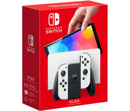 קונסולת Nintendo Switch OLED הכוללת 2 בקרים בצבע לבן בנפח 64GB