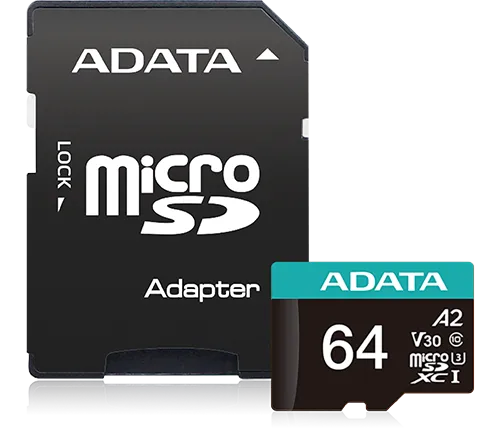 כרטיס זכרון עם מתאם ADATA Premier Pro Micro SDXC UHS-I U3 - דגם AUSDX64GUI3V30SA2-RA1 - נפח 64GB