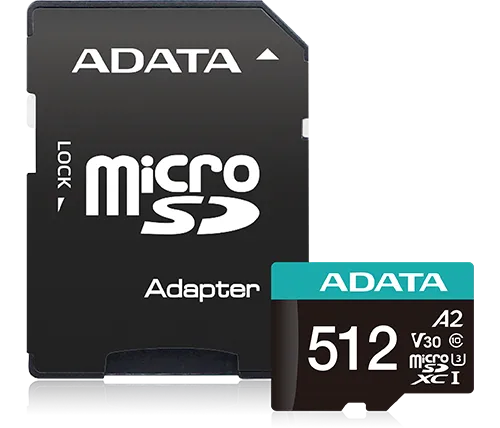 כרטיס זכרון ADATA Premier Pro Micro SDXC UHS-I U3 AUSDX512GUI3V30SA2-RA1 - בנפח 512GB כולל מתאם SD