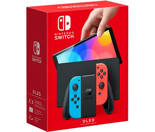 קונסולת Nintendo Switch OLED הכוללת 2 בקרים בצבע כחול ואדום בנפח 64GB
