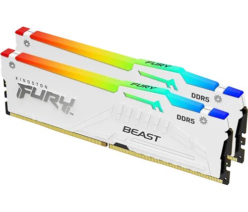 זכרון למחשב Kingston FURY Beast DDR5 White RGB 5200MHz 2x16GB KF552C40BWAK2-32 DIMM לבן