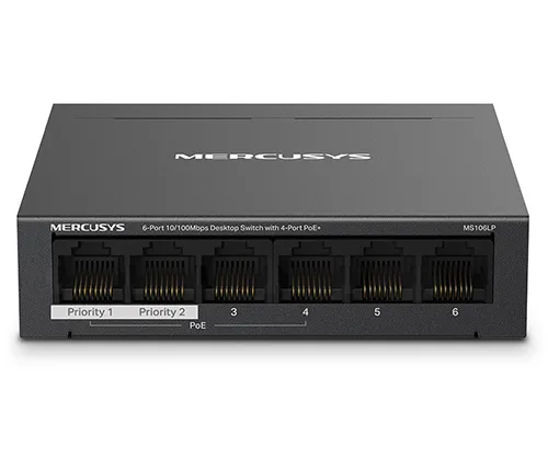 מתג Mercusys MS106LP עם 6 ערוצים 10/100Mbps ו- Desktop Switch עם 4 חיבורי +PoE