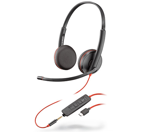 מציאון - אוזניות עם מיקרופון מוחדשות Poly Plantronics Blackwire C3225 USB-A בצבע שחור ואדום