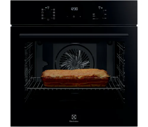 תנור אפייה בנוי רב-תכליתי 71 ליטר עם טורבו אקטיבי Electrolux Borderless Design EOH6423K בצבע זכוכית שחורה – משלוח חינם