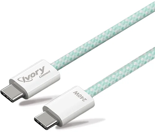 כבל טעינה Ivory Connect 240W מ USB-C ל USB-C באורך כ-1 מטר בצבע ירוק