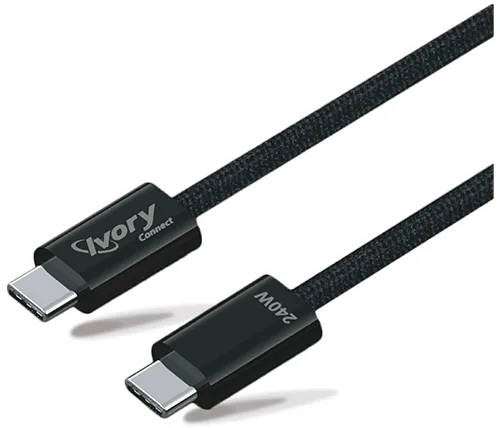 כבל טעינה Ivory Connect 240W מ USB-C ל USB-C באורך כ-1 מטר בצבע שחור