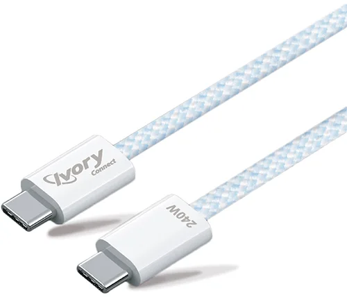 כבל טעינה Ivory Connect 240W מ USB-C ל USB-C באורך כ-1 מטר בצבע כחול