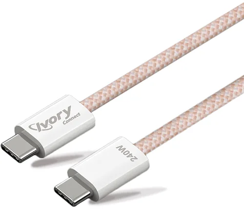 כבל טעינה Ivory Connect 240W מ USB-C ל USB-C באורך כ-1 מטר בצבע ורוד