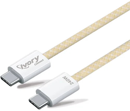 כבל טעינה Ivory Connect 240W מ USB-C ל USB-C באורך כ-1 מטר בצבע צהוב