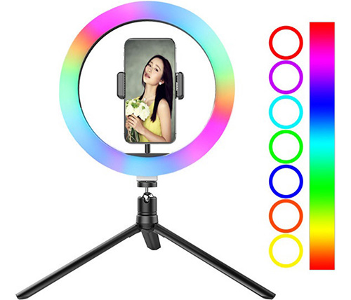 רינג לייט שולחני 10 אינץ' עם חצובה ותאורת RGB מבית Ivory Mobile