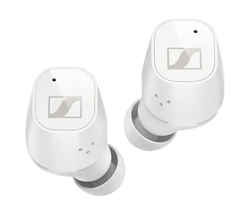 אוזניות אלחוטיות עם מיקרופון Sennheiser CX PLUS True Wireless Bluetooth בצבע לבן הכוללות כיסוי טעינה