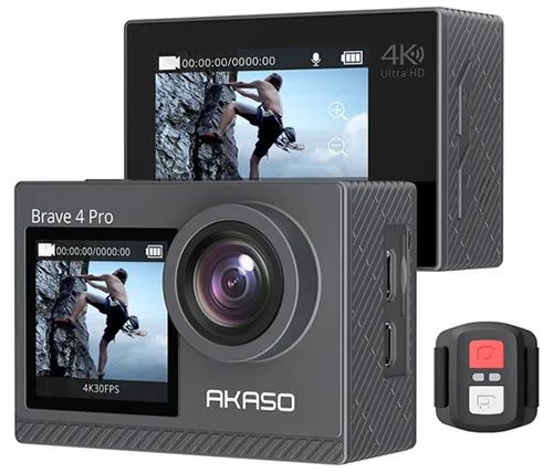 מצלמת אקסטרים אקאסו Akaso Brave 4 Pro 4K כוללת 2 מסכים עם ערכת נלווים רחבה