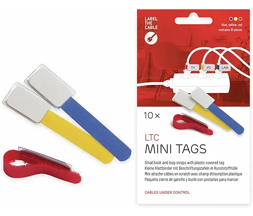 תווית + סקוטש לכבלים Label The Cable Mini Tags בצבעים כחול צהוב ואדום - 10 יחידות