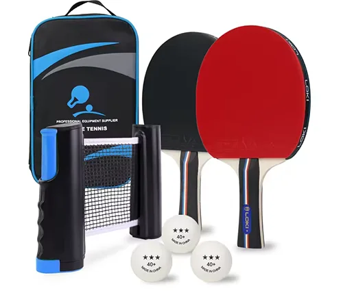 ערכת טניס שולחן הכולל זוג מחבטים + 3 כדורים + רשת ותיק נשיאה מבית Loki Sports 