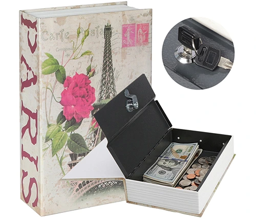 כספת בעיצוב ספר - מידות 24x15.6x5.5 ס''מ כוללת 2 מפתחות - בסגנון פריז - Ivory Security