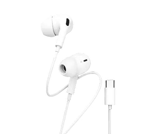 אוזניות חוטיות עם מיקרופון Ivory Sound E300 בחיבור USB-C בצבע לבן