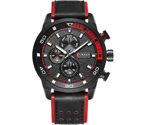 שעון יד אנלוגי לגבר 45 מ''מ Curren צבע שחור/אדום דגם CRN-M8250BLKRED