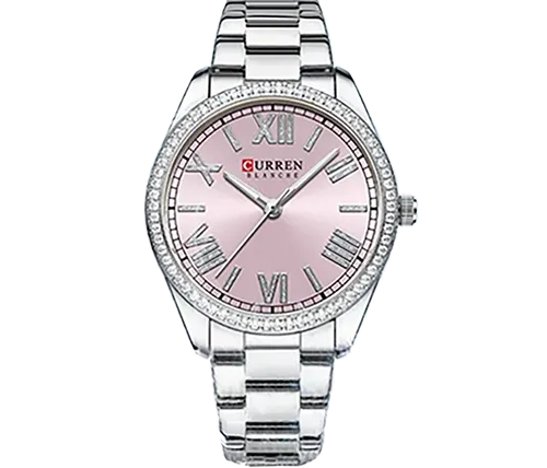 שעון יד אנלוגי לנשים 36 מ''מ Curren צבע כסוף/ורוד דגם CRN-W9088SILVPINK