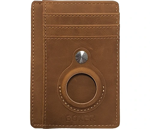 ארנק גברים קומפקטי לכרטיסי אשראי ו-AirTag בצבע קאמל - Boxer